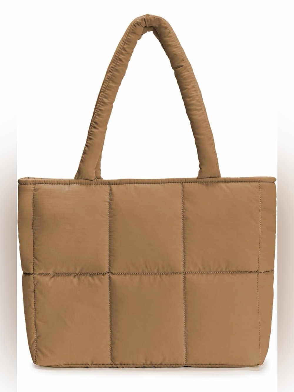 Quilted Puffer Tote in Camel Brown